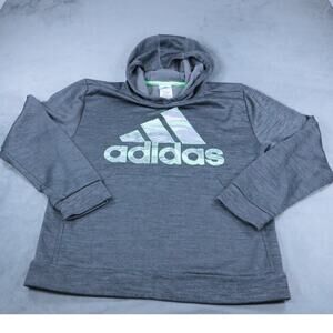 Adidas Hoodie Youth XL 18-20 Gray Pullover Logo Sweatshirt Fleece Lined Athletic